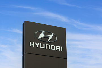 Image showing Hyundai Automotive Manufacturer Logo Against Sky