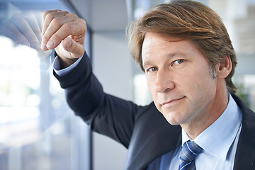 Image showing Window, office and portrait of business man in building for thinking, pride and confident mindset for company. Corporate manager, professional and person in workplace for career, job and opportunity