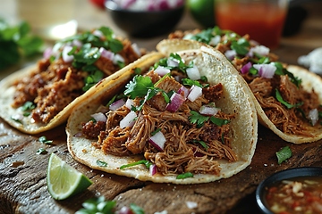 Image showing Delicious Tacos with Shredded Meat and Fresh Herbs