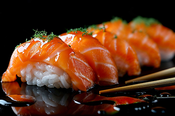 Image showing Fresh Salmon Sushi Pieces with Vibrant Colors