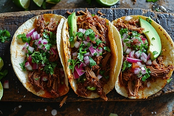 Image showing Traditional Mexican Tacos with Pulled Pork and Avocado