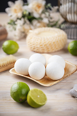 Image showing Spa essentials with natural bath bombs