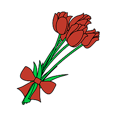 Image showing Tulips Bouquet Icon With Tied Bow