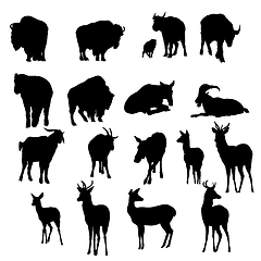 Image showing Deer, Yak And Goats Silhouette Set