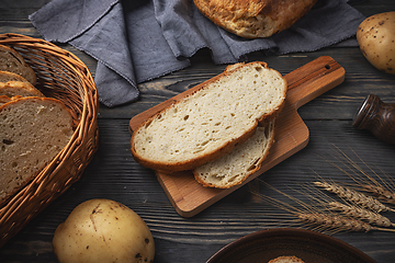 Image showing Freshly sliced rustic bread