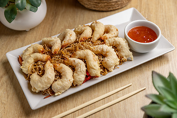 Image showing Delicious Asian fried shrimp