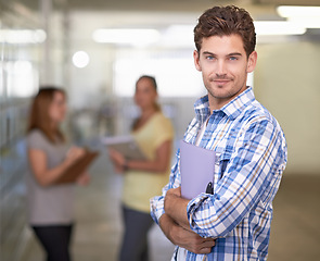 Image showing Creative, man and confident portrait in office for business, commitment and project. People, working and businessman with teamwork and professional collaboration in London startup with pride