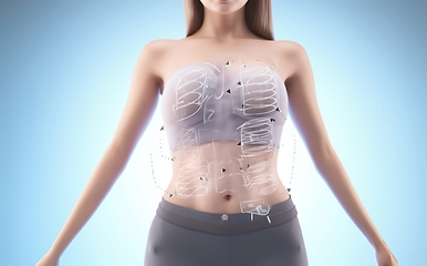 Image showing Futuristic holographic display reveals intricate details of women's internal organs in a cutting-edge medical visualization.