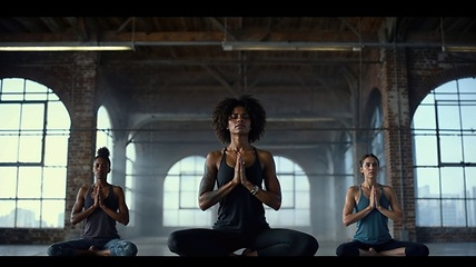 Image showing Group of People Practicing Yoga in a Spacious Urban Loft