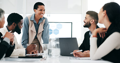 Image showing Business, collaboration and boardroom with a management team in a corporate workplace for growth. Teamwork, professional and planning with an an employee group working in the office together