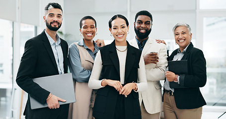 Image showing Corporate, business people and face with management, teamwork and diversity in office. Collaboration, executive consultants and group portrait with leadership, solidarity and workforce confidence