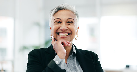 Image showing Senior woman, business ceo and laughing face in a office with consultant manager confidence. Funny, comedy and happy professional employee at a company with job at consultation agency with a smile