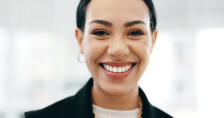 Image showing Happy, Accountant and portrait of business woman in an finance agency, startup or company office with growth. Development, laughing and young employee confident as a corporate manager at workplace