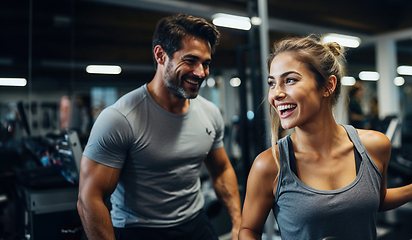 Image showing Smiling Friends Enjoying A Conversation In The Gym