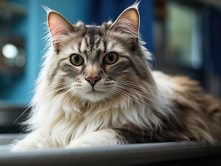 Image showing Majestic Maine Coon Cat Lounging in a Home Setting