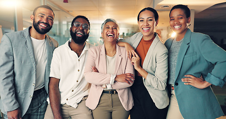 Image showing Happy, team building and portrait of business people in office for diversity and collaboration. Smile, confident and professional woman manager with group of creative designers in modern workplace.