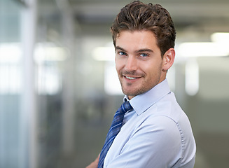 Image showing Man, business and portrait in corporate for entrepreneurship, career and growth for enterprise work in office. Professional businessman, confidence and employee for agency, career and workplace