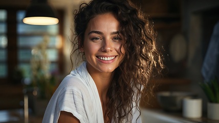 Image showing Serene Morning Routine in a Sunlit Modern Kitchen