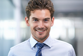 Image showing Man, business and portrait in office for entrepreneurship, career and growth for corporate enterprise work. Professional businessman, confidence and employee smile for agency, company and workplace