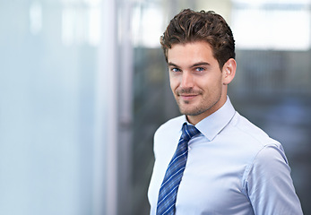 Image showing Businessman, portrait and office for formal, confidence and professional financial manager. Male person, formal and smile for ambition, startup and entrepreneur for career and project management