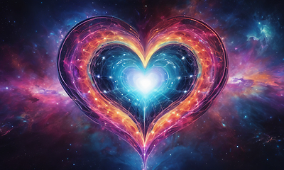 Image showing Abstract bright multicolored cosmic heart on a space background