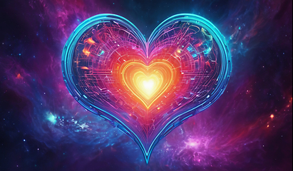 Image showing Abstract bright multicolored cosmic heart on a space background