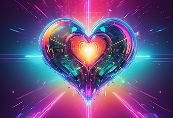 Image showing Abstract bright multicolored cosmic heart on a space background