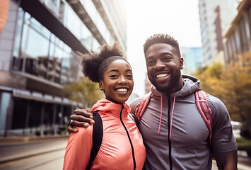 Image showing After their morning run, this African American couple radiates health and happiness, embodying an active and fit lifestyle.Generated image