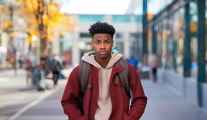 Image showing An African American student passionately engages in photography, capturing moments that reflect the vibrant diversity and creative spirit within the academic environment