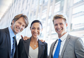 Image showing Portrait, smile and team of business people in office together for corporate or professional career. About us, we are hiring and happy or friendly employee group in workplace for diversity or unity