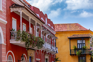 Image showing Heritage town Cartagena de Indias, beautiful colonial architecture in most beautiful town in Colombia.