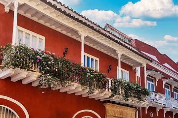 Image showing Heritage town Cartagena de Indias, beautiful colonial architecture in most beautiful town in Colombia.