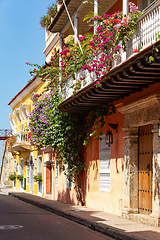 Image showing Heritage town Cartagena de Indias, beautiful colonial architecture in most beautiful town in Colombia.