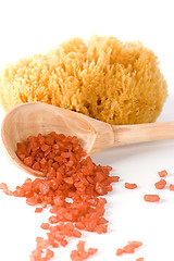 Image showing natural sponge and bath salt