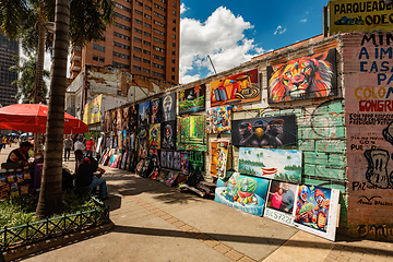 Image showing Vendors sell art on the street, Medellin, Colombia
