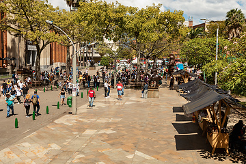 Image showing Street view of daily life of ordinary in people in Plaza Botero - Medellin, Antioquia department Colombia