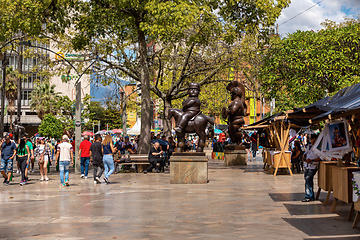 Image showing Street view of daily life of ordinary in people in Plaza Botero - Medellin, Antioquia department Colombia