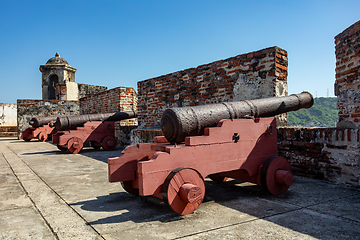 Image showing Castle Fortress San Felipe de Barajas Fort, Cartagena de Indias, Caribbean coast of Colombia.