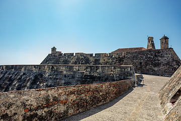 Image showing Castle Fortress San Felipe de Barajas Fort, Cartagena de Indias, Caribbean coast of Colombia.