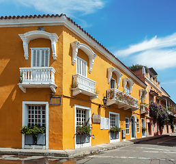 Image showing Heritage town Cartagena de Indias, beautiful colonial architecture in most beautiful town in Colombia.