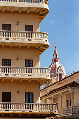 Image showing Heritage town Cartagena de Indias, beautiful colonial architecture in most beautiful town in Colombia.