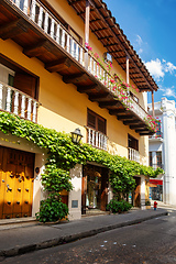 Image showing Heritage town Cartagena de Indias, beautiful colonial architecture in most beautiful town in Colombia.