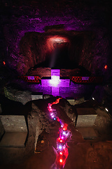 Image showing Magnificent cross glows with spiritual light in famous underground Catedral de Sal (Salt Cathedral) of Zipaquira, Colombia