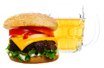 Image showing Burger and beer