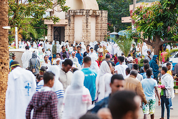 Image showing Orthodox Christian pilgrim at worship on the street during Easter holiday. Bahir Dar, Ethiopia