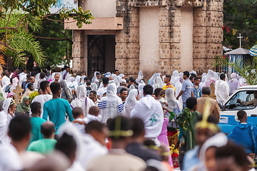 Image showing Orthodox Christian pilgrim at worship on the street during Easter holiday. Bahir Dar, Ethiopia