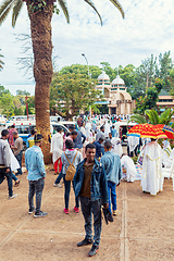 Image showing Orthodox Christian pilgrim at worship on the street during Easter holiday. Bahir Dar, Ethiopia