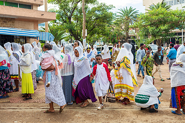 Image showing Orthodox Christian pilgrim at worship on the street during Easter holiday. Bahir Dar, Ethiopia