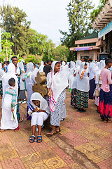 Image showing Orthodox Christian pilgrim at worship on the street during Easter holiday. Bahir Dar, Ethiopia