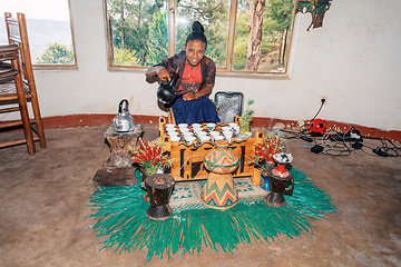 Image showing Ethiopian traditional Coffee ceremony, crafting street bunna coffee, Debre Libanos Etiopia